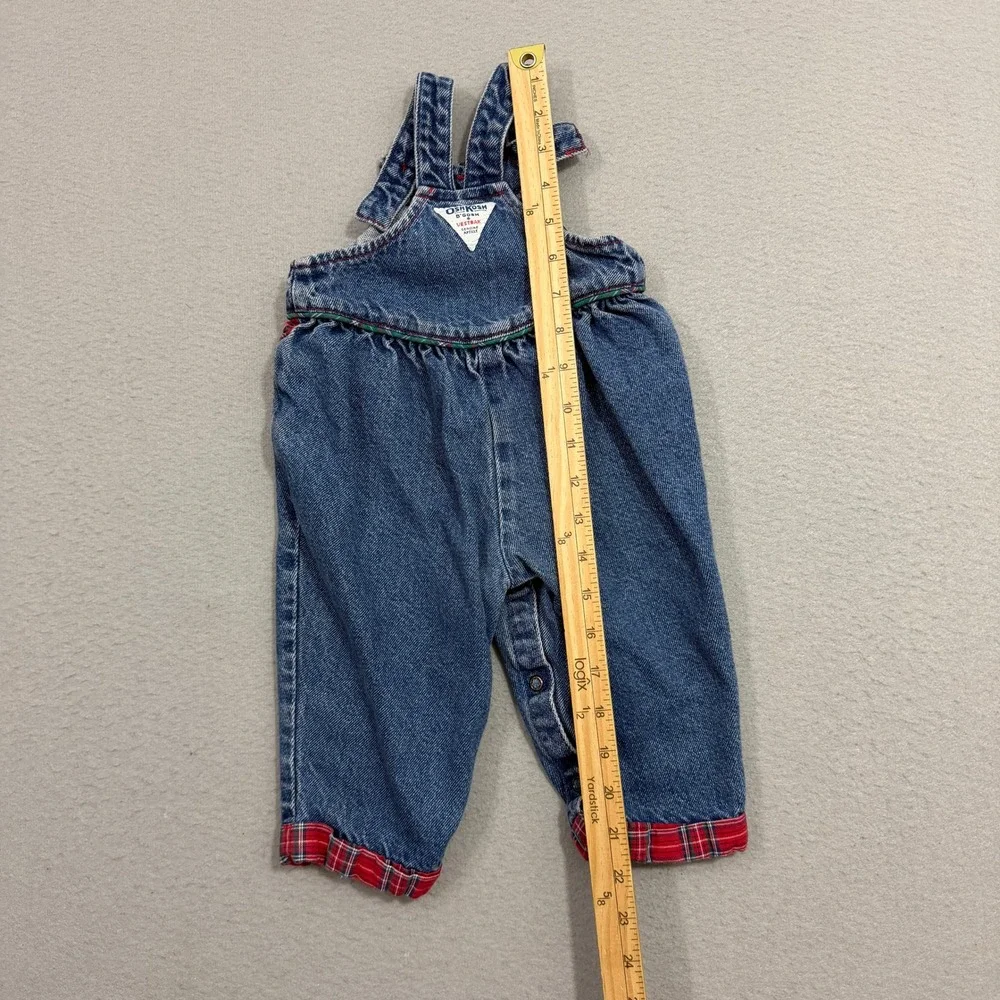 OshKosh B'gosh Overalls Kids 18M Blue Denim Plaid Lined Vintage USA Made 826-031